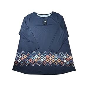 NWT Nanu Womens Dress Tunic 2X Round Neck Long Sleeve Stretch Aztec Tribal